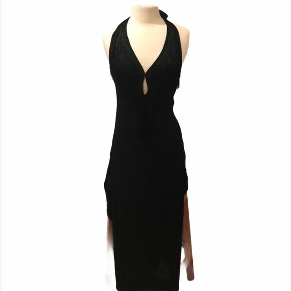 Agent Provocateur Black Halter Fringe Slit Dress - Picture 1 of 5